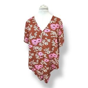 Madewell Women’s Petite Novel Tie-Front Top Hillside Daisies Boho Retro 70s XLP